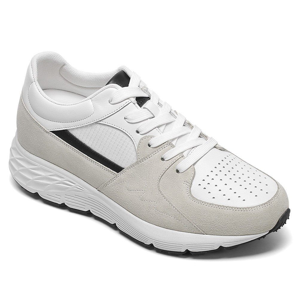 8 CM / 3.15 Inches CMR CHAMARIPA Men's Off-White Leather & Suede
